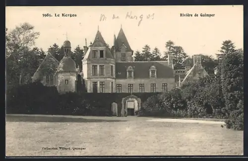 AK Le Kergos, Rivière de Quimper, Vue du château entouré de jardins et forêt