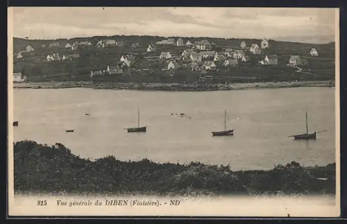 AK Diben /Finistère, Vue générale du village et de la baie avec bateaux