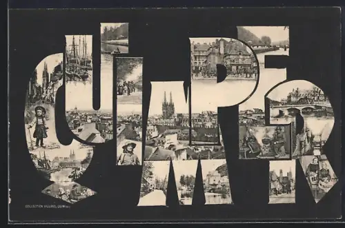 AK Quimper, Collage de vues iconiques de la ville dans les lettres du nom