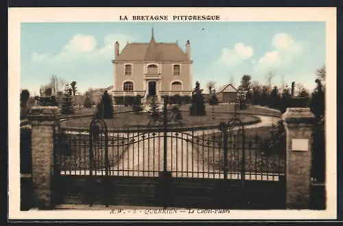 AK Querrien, Le Castel-Fleurs avec ses jardins élégants et portail en fer forgé