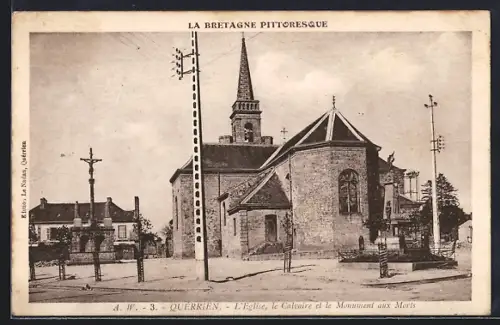 AK Querrien, L`Église, le Calvaire et le Monument aux Morts
