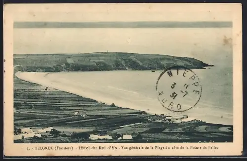 AK Telgruc /Finistère, Hôtel du Roi d`Ys, Vue générale de la Plage du côté de la Pointe du Fellec