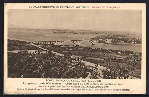 AK Plougastel, Pont sur l`Elorn avec trois arcs de 186 mètres en ciment Demarle Lonquety