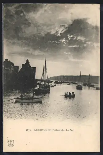 AK Le Conquet /Finistère, Le Port avec voiliers au crépuscule
