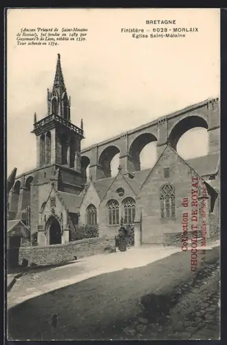 AK Morlaix /Finistère, Église Saint-Mélaine et viaduc en arrière-plan