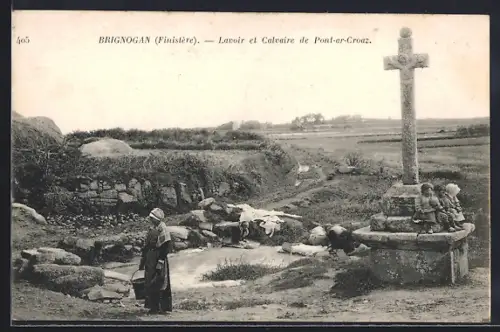 AK Brignogan /Finistère, Lavoir et Calvaire de Pont-ar-Croaz