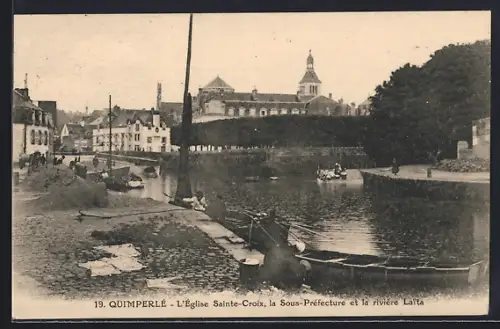 AK Quimperlé, L`Église Sainte-Croix, la Sous-Préfecture et la rivière Laïta