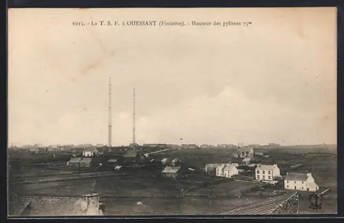AK Ouessant /Finistère, La T. S. F. à Ouessant, Hauteur des pylônes 75m