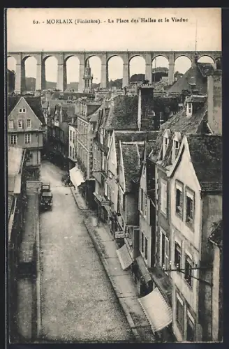 AK Morlaix /Finistère, La Place des Halles et le Viaduc