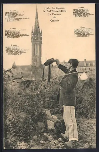 AK St-Pol-de-Léon, Le Conscrit et la chanson avec vue sur l`église