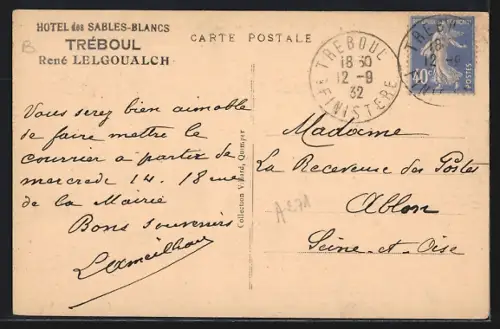 AK Tréboul, Plage et Hôtels des Sables-Blancs avec cabines de bain