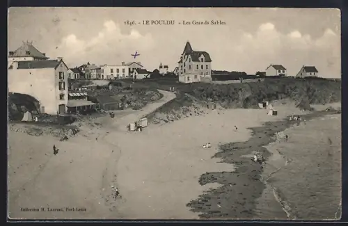 AK Le Pouldu, Les Grands Sables et vue sur la plage et les maisons environnantes