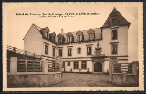 AK St-Pol-de-Léon /Finistère, Hôtel de France, confort moderne et vue sur la mer
