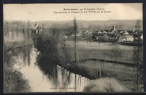 AK Rivarennes /St-Gaultier, Vue générale et Château de La Tour sur la Creuse