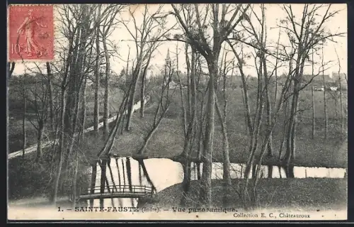AK Sainte-Fauste /Indre, Vue panoramique avec pont et arbres en hiver