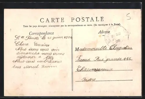 AK Sainte-Fauste /Indre, Vue panoramique avec pont et arbres en hiver