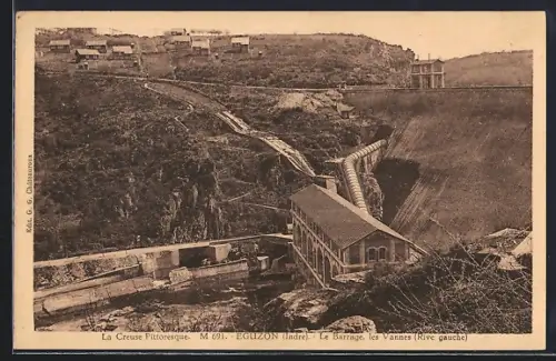 AK Éguzon /Indre, Le Barrage, les Vannes, Rive gauche