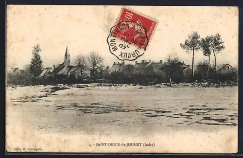 AK Saint-Denis-de-Jouhet /Indre, Vue du village avec l`église et paysage environnant