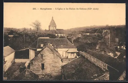 AK Gargilesse, L`Église et les Ruines du Château, XIIe siècle
