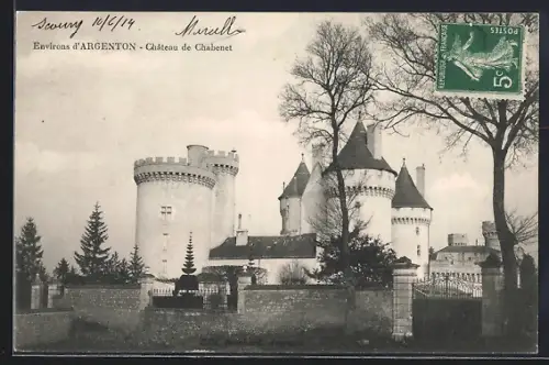 AK Argenton, Château de Chabenet avec tour et arbres environnants