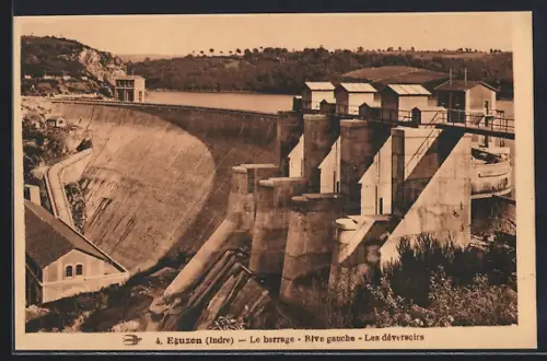 AK Éguzon /Indre, Le barrage, Rive gauche, Les déversoirs