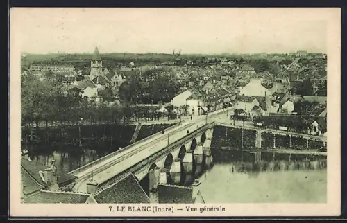 AK Le Blanc /Indre, Vue générale du pont et de la ville sur la rivière
