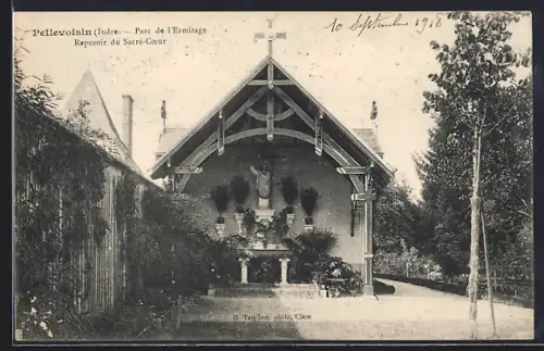 AK Pellevoisin /Indre, Parc de l`Ermitage, Reposoir du Sacré-Coeur