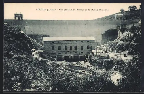AK Éguzon /Creuse, Vue générale du Barrage et de l`Usine électrique