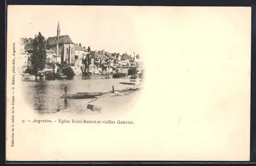 AK Argenton, Église Saint-Benoit et vieilles Galeries