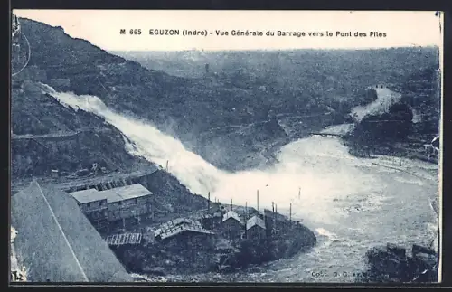 AK Eguzon /Indre, Vue Générale du Barrage vers le Pont des Piles