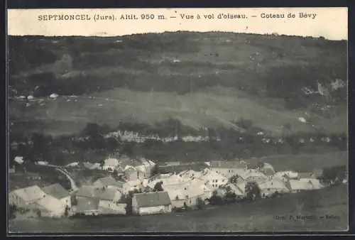 AK Septmoncel /Jura, Coteau de Bévy vue à vol d`oiseau
