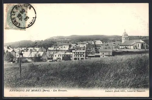 AK Les Rousses, Vue du village avec église et collines en arrière-plan