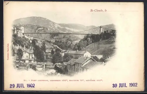AK St-Claude, Pont suspendu avec vue sur les montagnes et le village