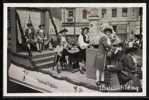 AK Berlin, Stralauer Fischzug, Festwagen mit verkleideten Passagieren