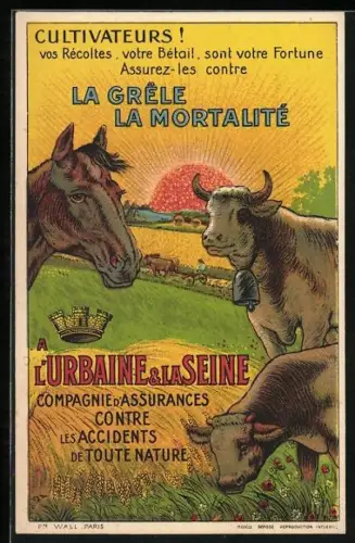 Künstler-AK Reklame L`Urbaune & La Seine, Compagnie d`Assurances Contre les Accidents de Toute Nature