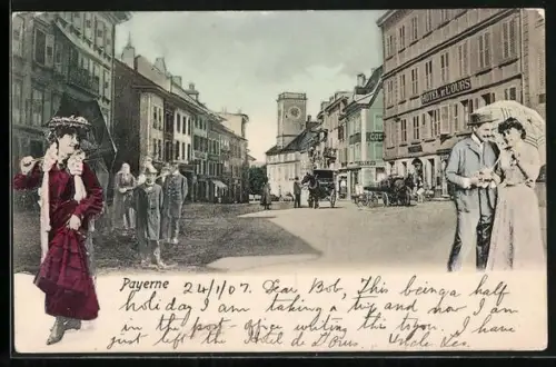 AK Payerne, Rue avec Hotel de L`Ours