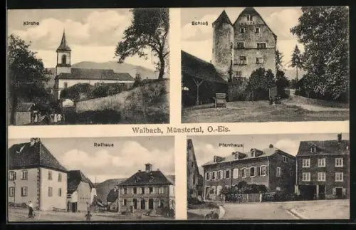 AK Walbach /Münstertal, Kirche, Rathaus, Pfarrhaus, Schloss