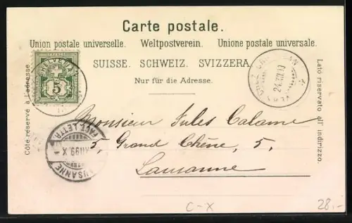 Lithographie Vers-chez-Grosjean, Vue générale avec Mont Rissoud