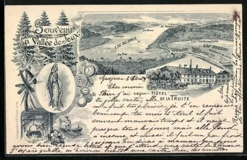 Lithographie La Vallée de Joux, Hotel de la Truite, Vue générale