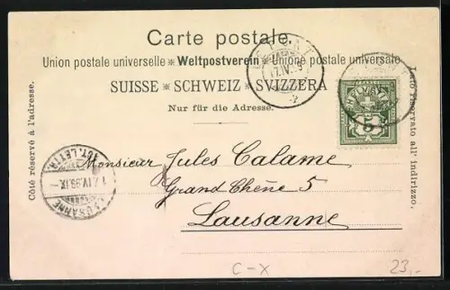 Lithographie La Vallée de Joux, Hotel de la Truite, Vue générale