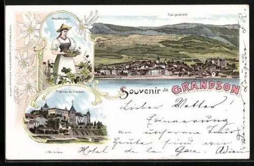 Lithographie Grandson, Chateau de Grandson, Vue générale