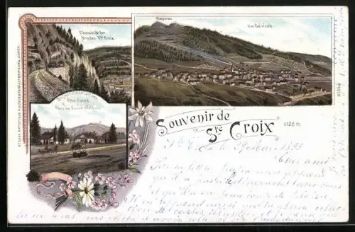 Lithographie Ste. Croix, Pension Junod Waldner, Chemin de fer