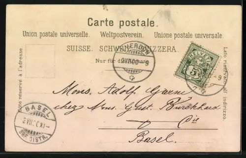 Lithographie Grandson, Le Chateau, Vue generale, Dampfer