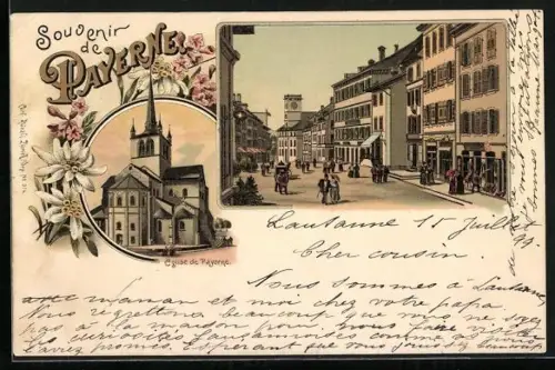 Lithographie Payerne, Eglise de Payerne, Strassenpartie