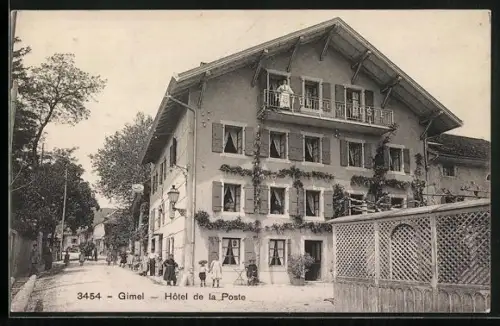 AK Gimel, Hôtel de la Poste mit Leuten