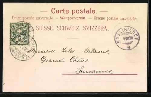 Lithographie Château d`Oex, Vue générale, L`église