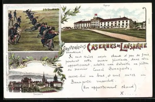 Lithographie Lausanne, Casernes de Lausanne, Panorama