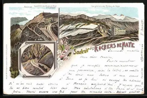 Lithographie Rochers de Naye, Grand Hotel des Rochers de Naye, Vue générale