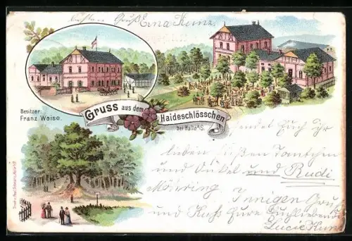 Lithographie Halle / Saale, Gasthaus Haideschlösschen von Franz Weise