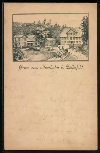 Lithographie Zellerfeld, Hof Auerhahn am Wald